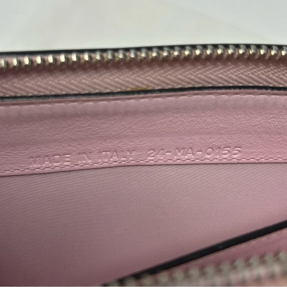Dior Chevron Sequin Zip Around Long Wallet Black Leather Pink Interior Authentic